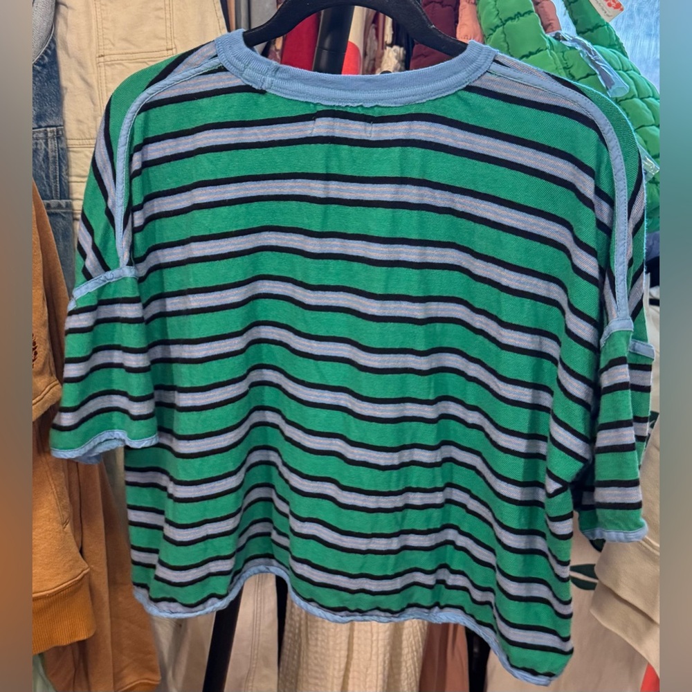 NWOT Free People We The Free Clean Rugby Tee - clover combo green blue - Small - Picture 9 of 10